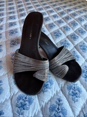 Donald J. Pliner Metallic Silver Knot Slide Mules